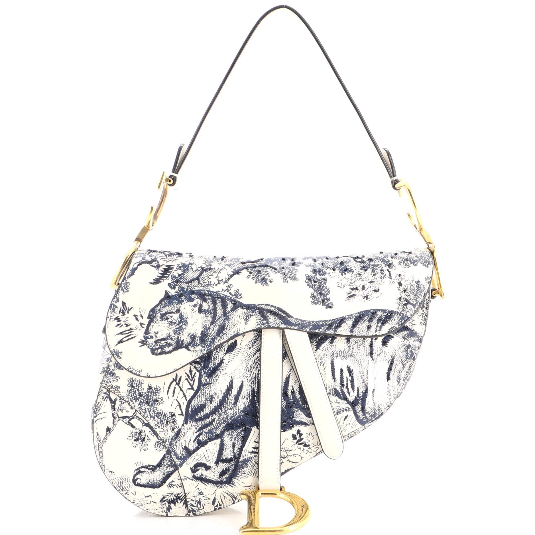 Toile De Jouy Saddle Bag Embroidered Leather Medium