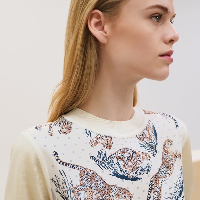 Blanc Sel "Guepards Et Palmettes" Long-sleeve Twillaine Sweater