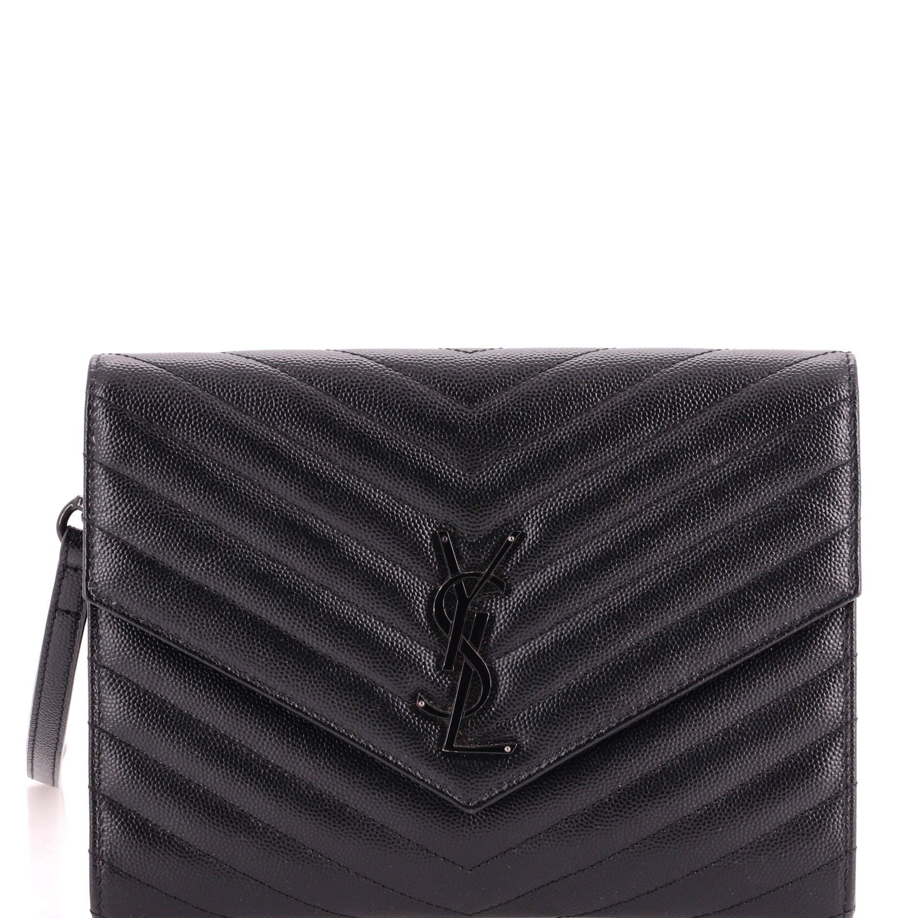 Classic Monogram Envelope Wristlet Clutch Matelasse Chevron Leather