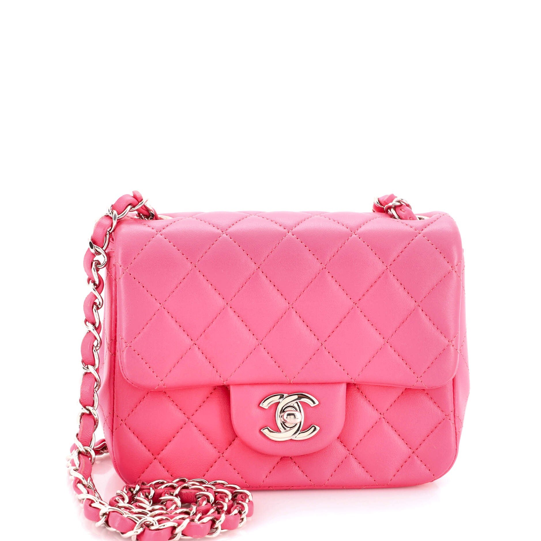 Square Classic Single Flap Bag Quilted Lambskin Mini