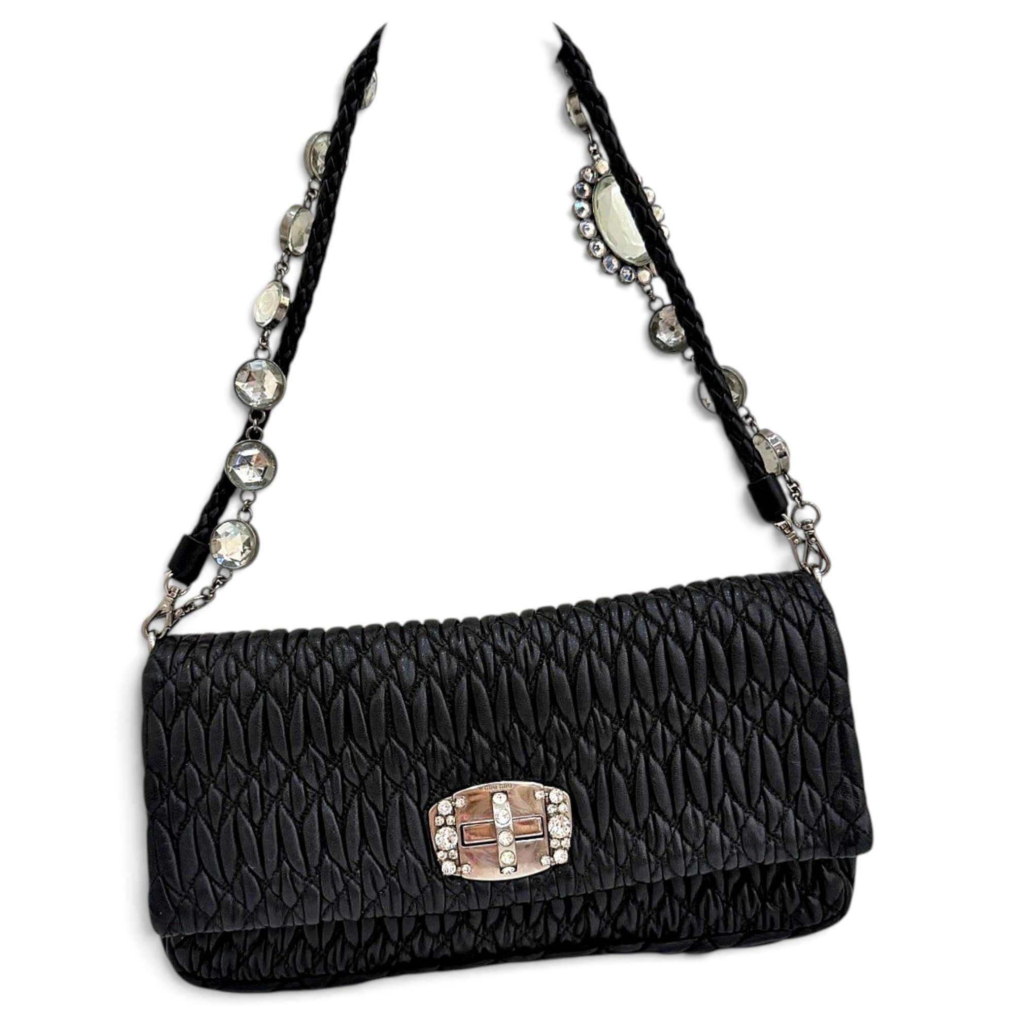 Miu Crystal leather handbag