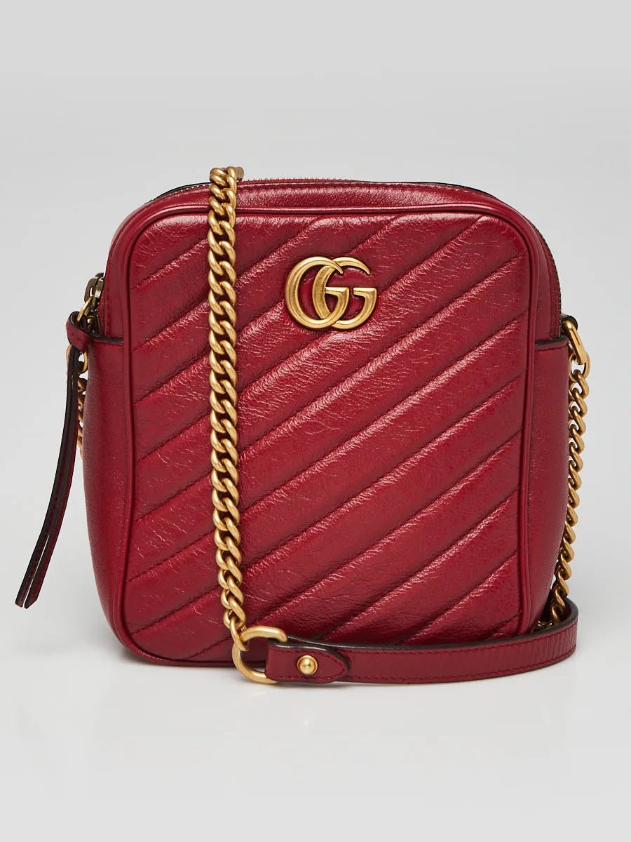 Gucci Red Quilted Leather Marmont Double Zip Crossbody Bag