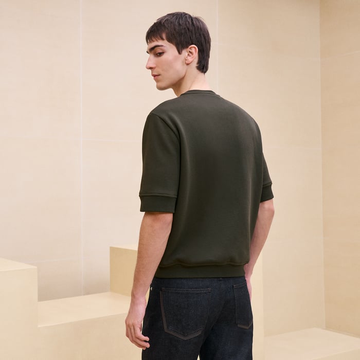 Kaki "Metallerie Au Carre" T-shirt With Leather Detail