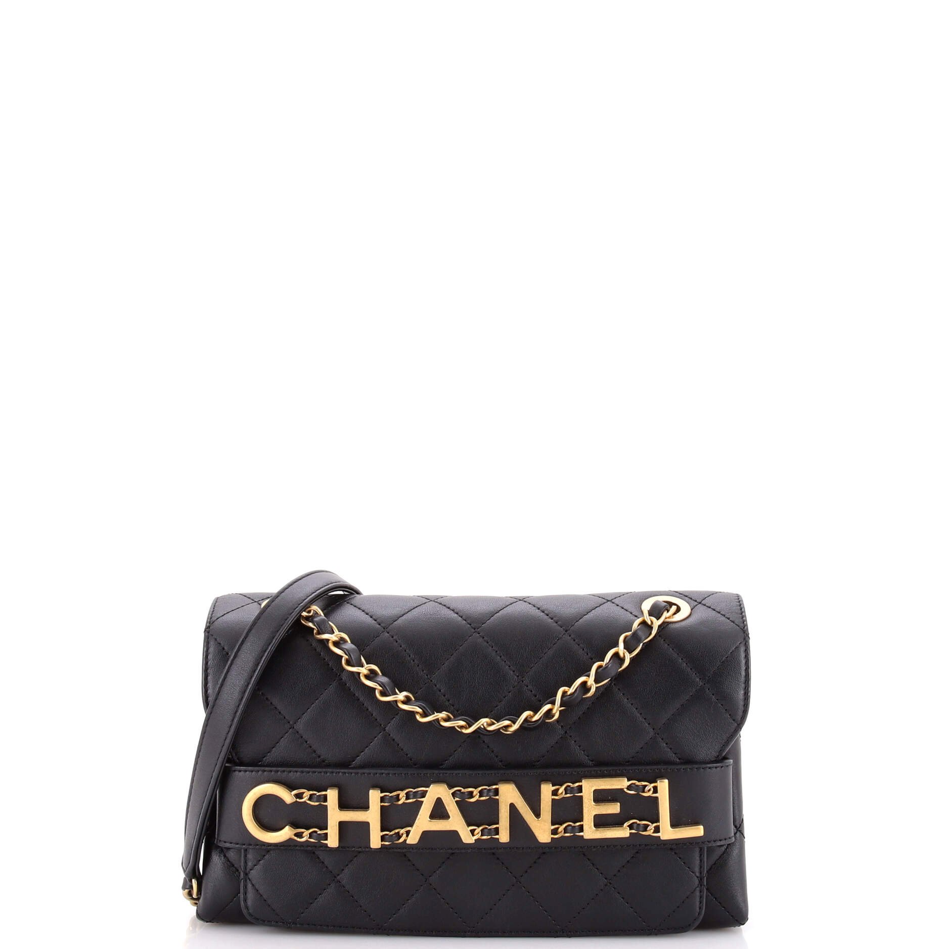 Chanel Logo Enchained Flap Bag Quilted Calfskin Medium