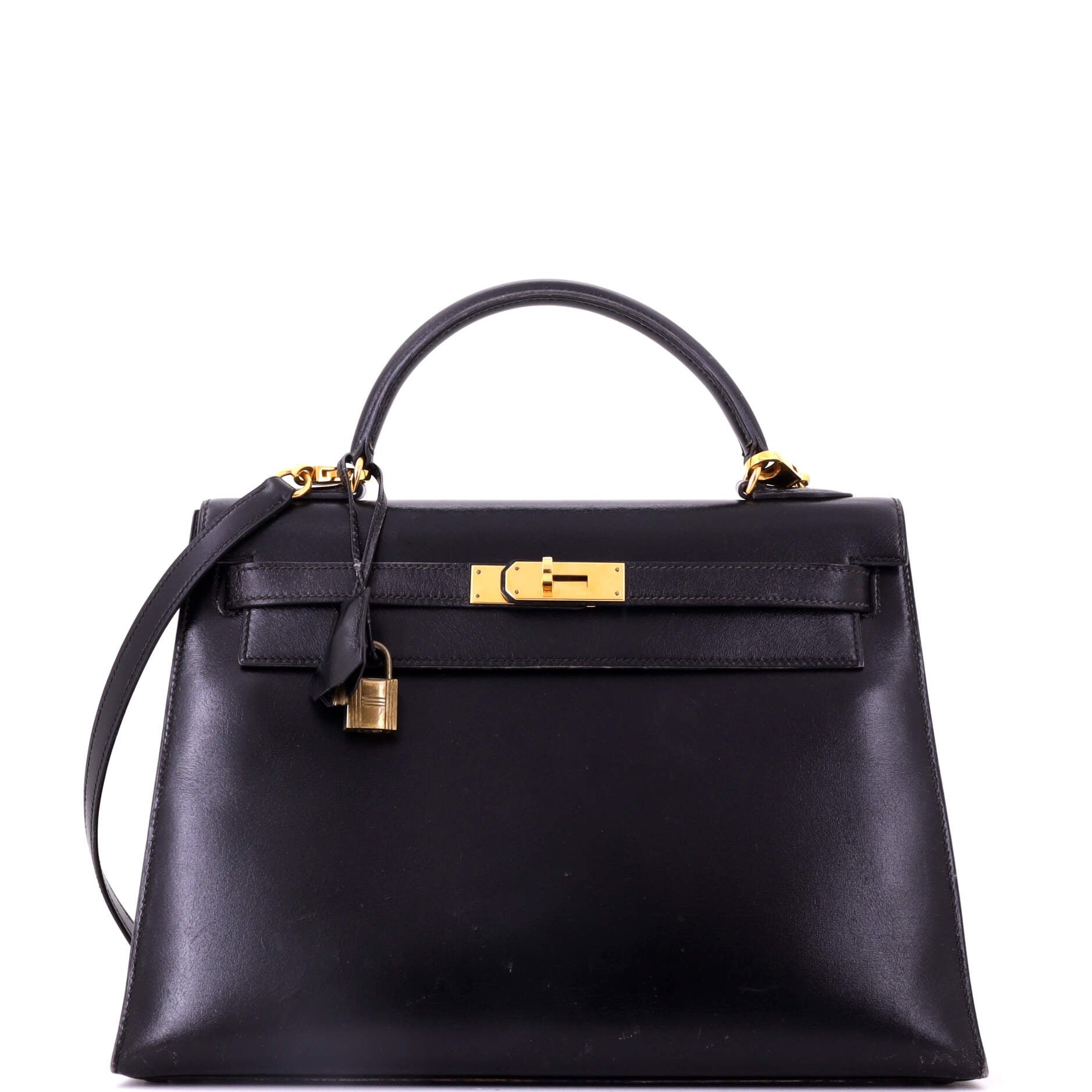 Kelly Handbag Noir Box Calf with Gold Hardware 32
