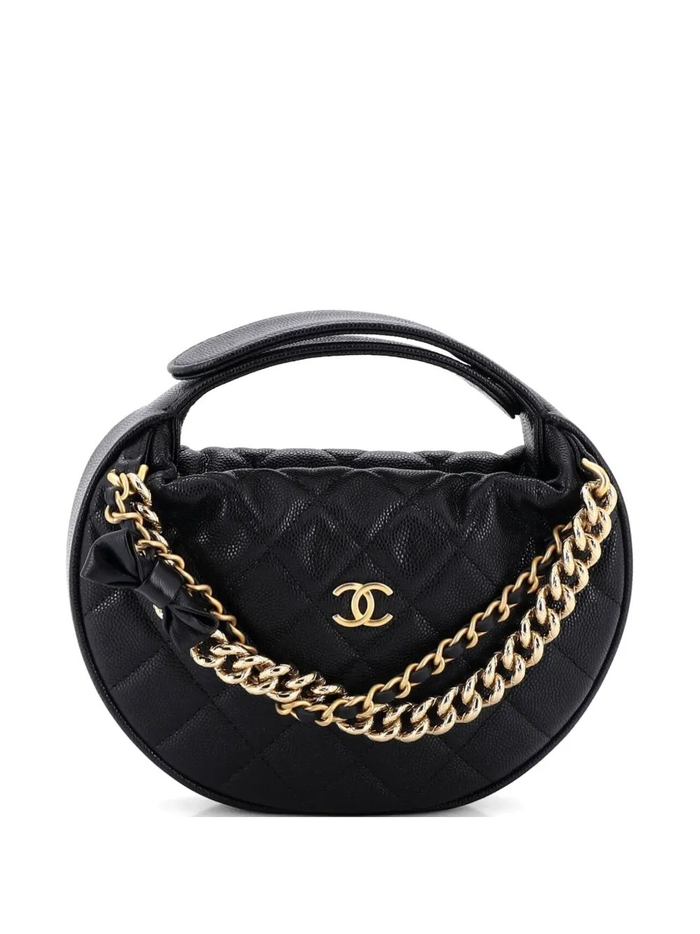 Double Chain Bow Pouch Quilted Caviar Mini hobo bag