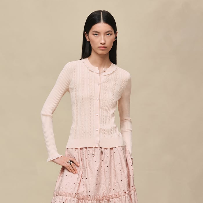 Rose Palomino Long-sleeve Cardigan With Ruffled Details