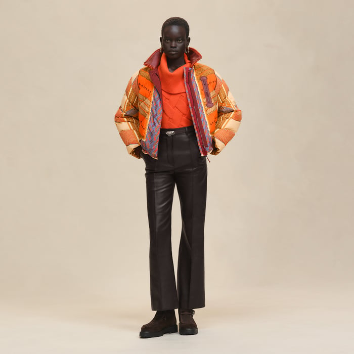 "Dressage Tressage" Mixed Leather Short Puffer Coat