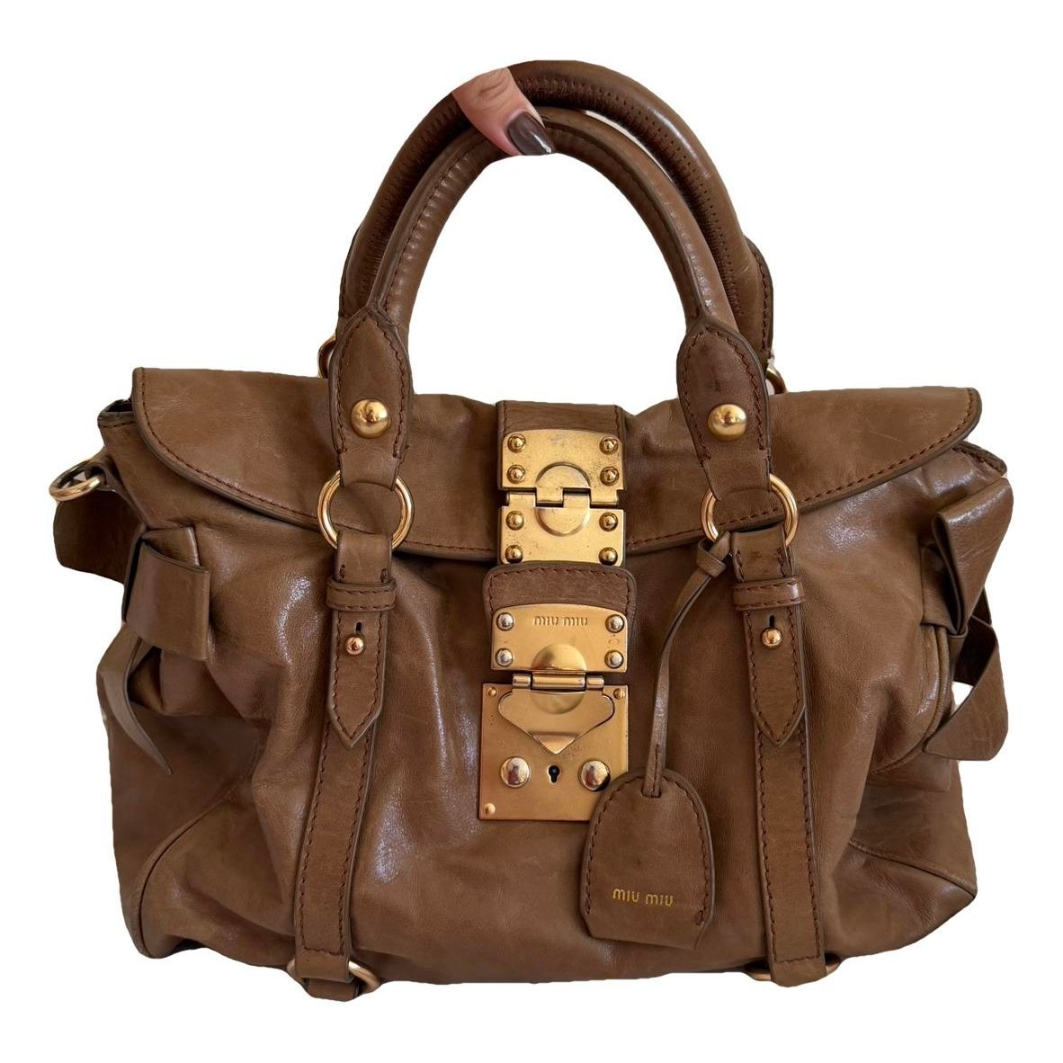 Bow bag leather handbag