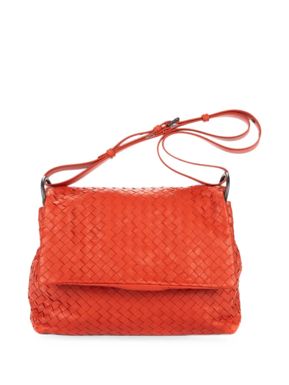Intrecciato-weave flap shoulder bag