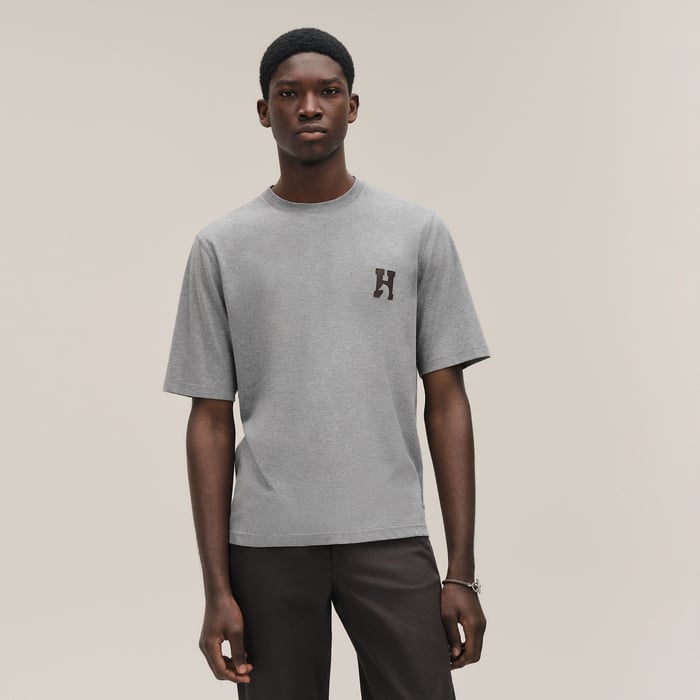 Gris "H'Cheval" T-shirt With Leather Detail
