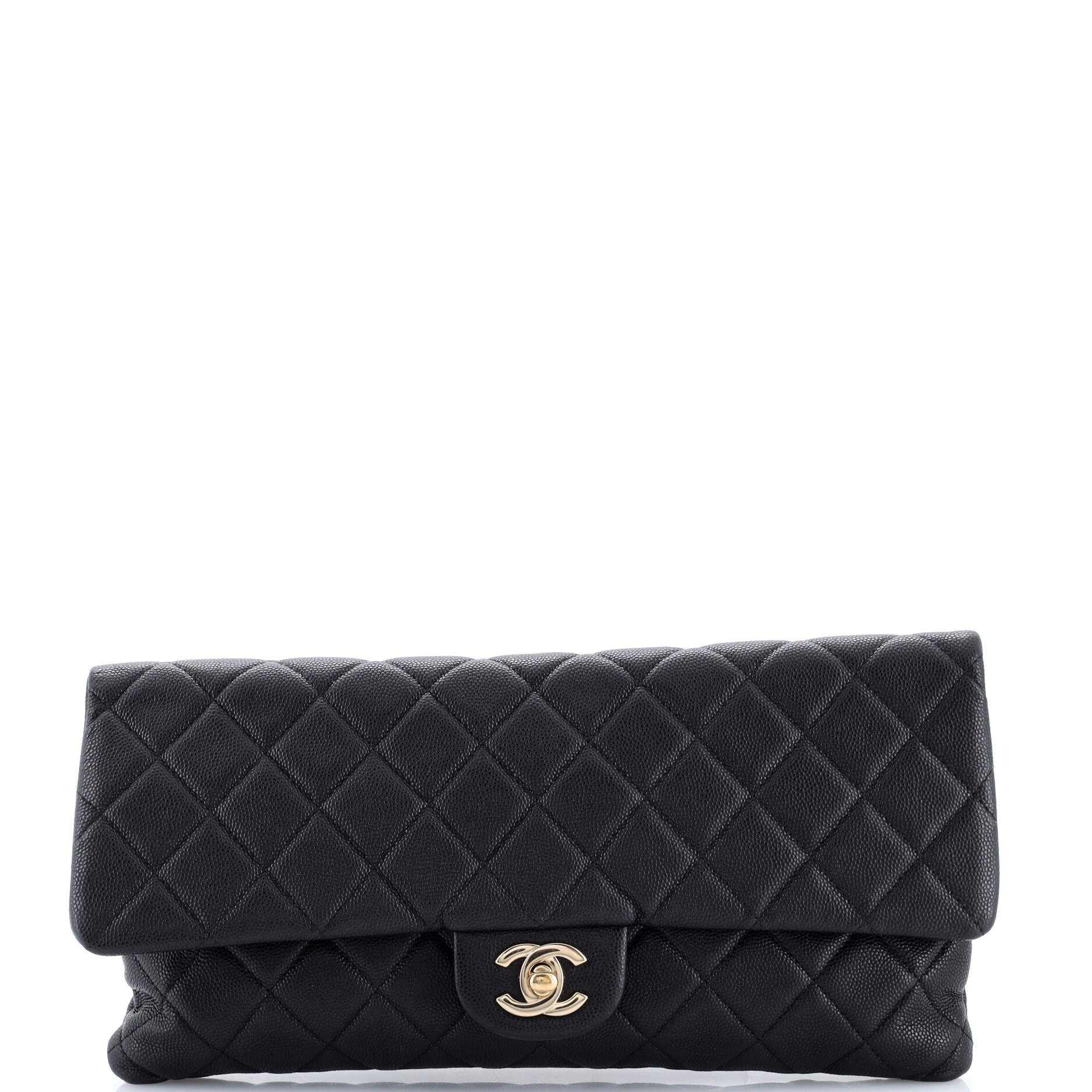 Chanel East West Classic Flap Clutch Quilted Caviar