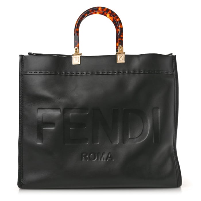 Fendi Vitello King Plexiglass Large Fendi Sunshine Shopper Tote Black