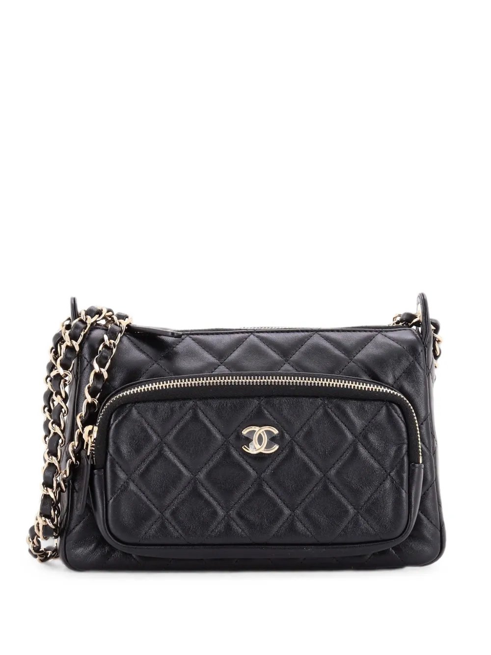 CC Front Pocket Zip Clutch with Chain Quilted Lambskin Large shoulder bag