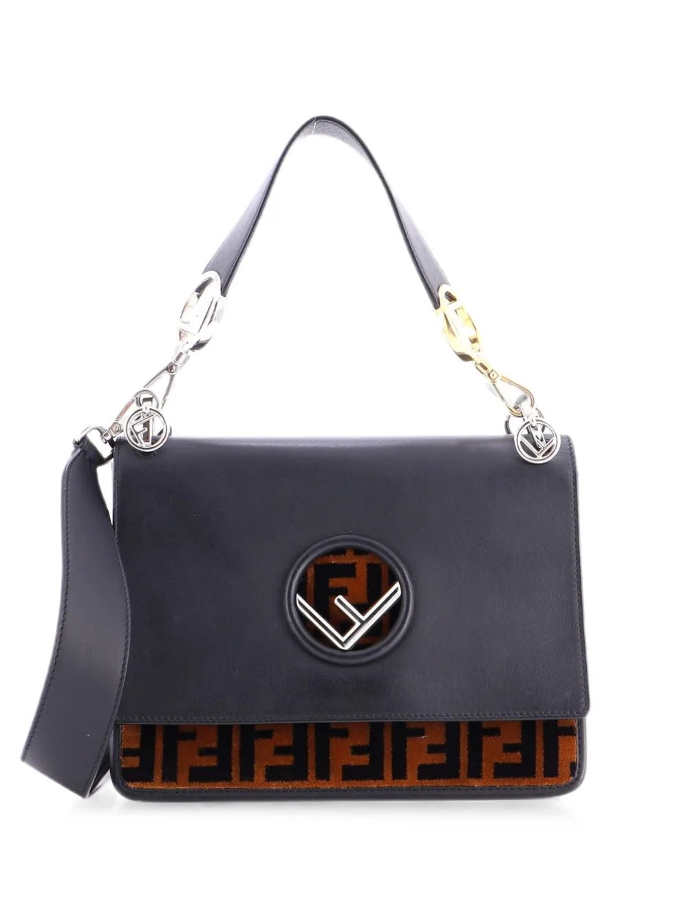 Kan I F Leather and Zucca Velvet Medium shoulder bag