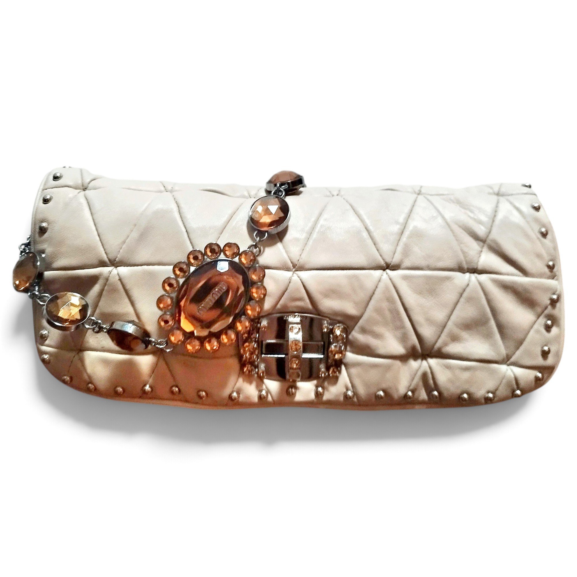 Miu Crystal leather clutch bag
