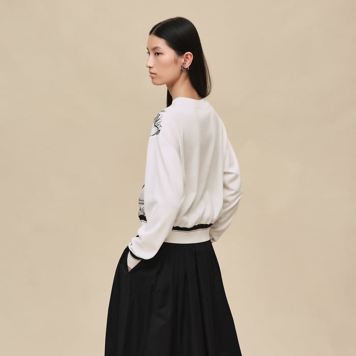 Blanc Nacre "Ex-libris a Main Levee" Long-sleeve Twillaine Sweater
