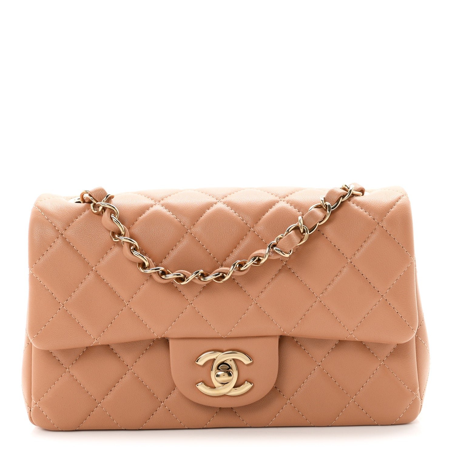 Chanel Lambskin Quilted Mini Rectangular Flap Dark Beige