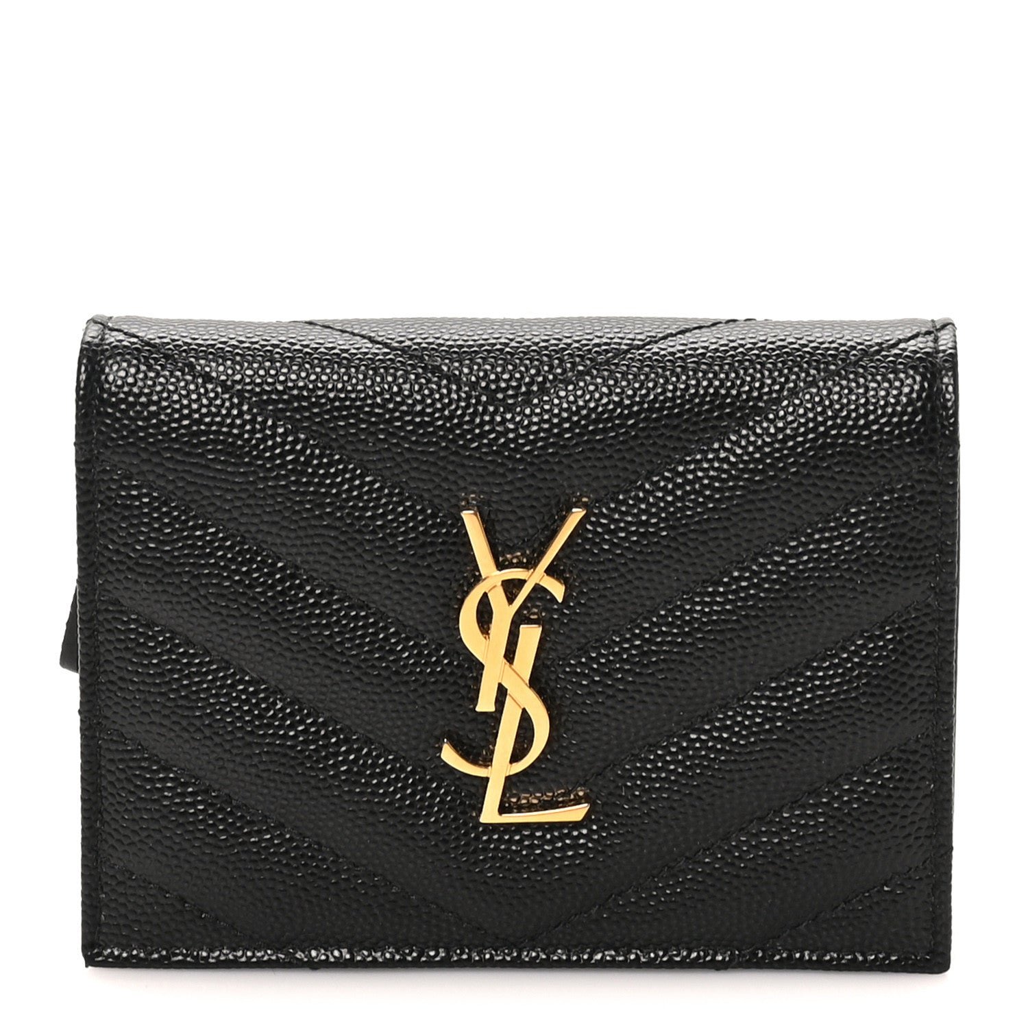 Saint Laurent Grain De Poudre Matelasse Chevron Monogram Card Case Black