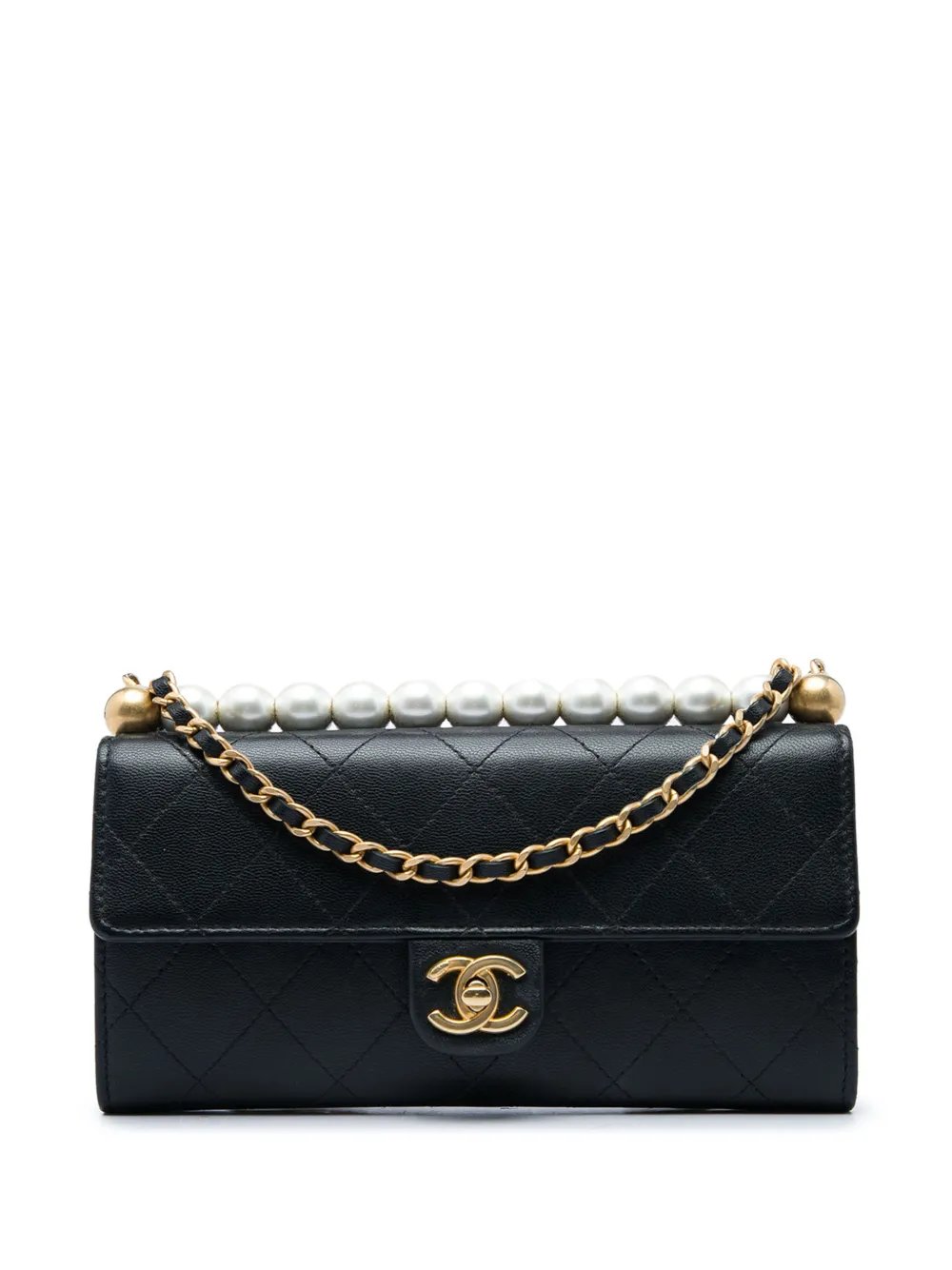 2019 Quilted Goatskin Chic Pearls Clutch with Chain crossbody bag