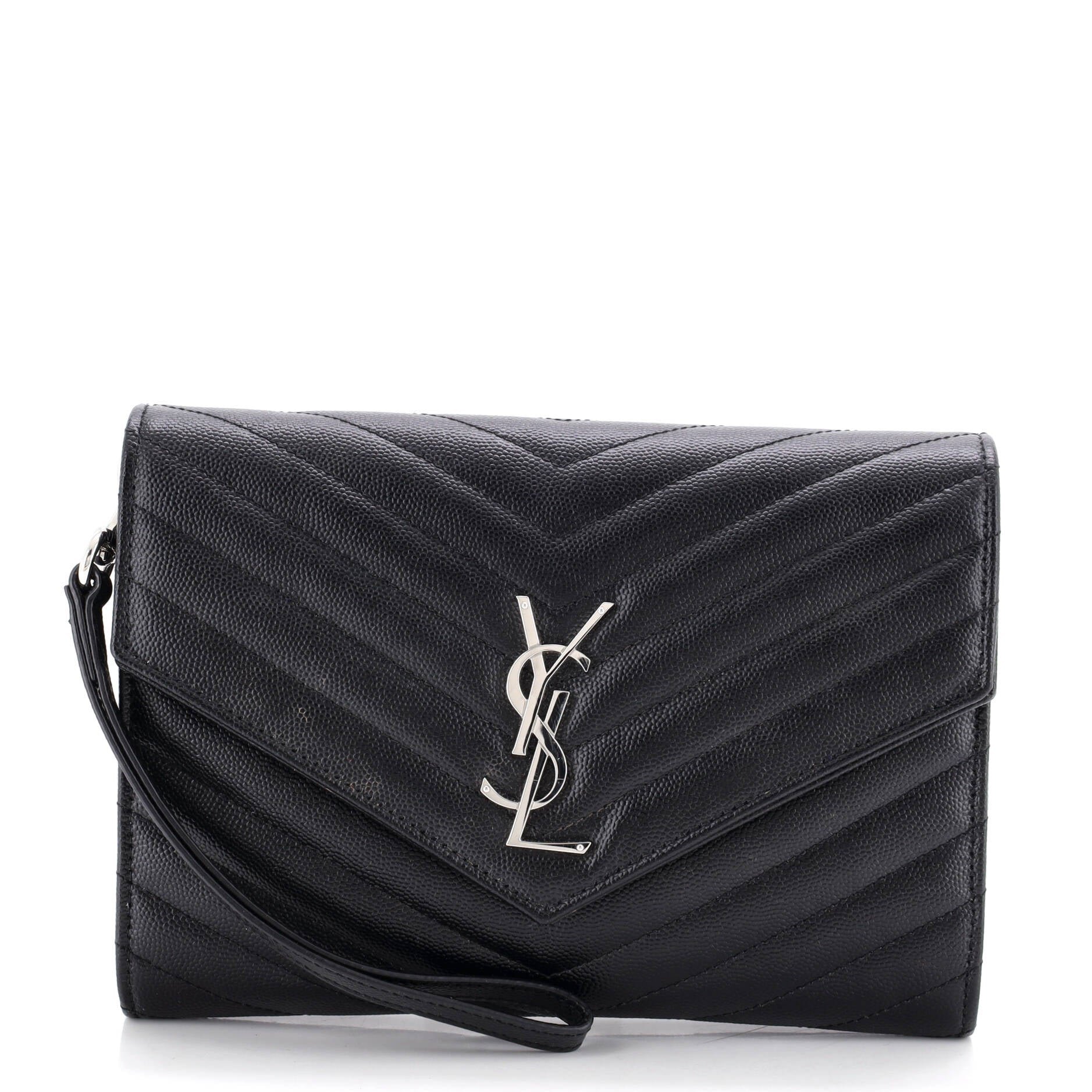 Classic Monogram Envelope Wristlet Clutch Matelasse Chevron Leather
