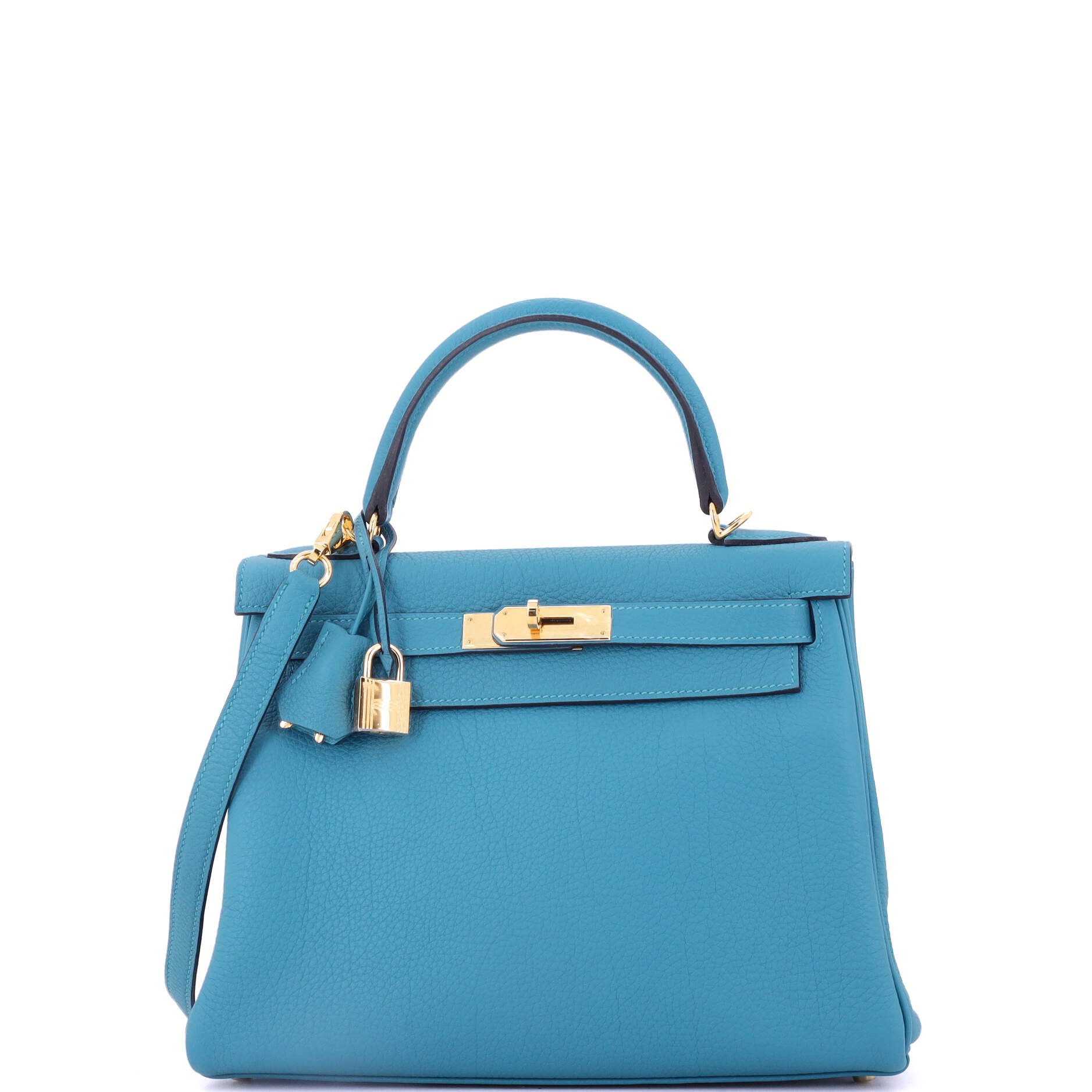 Hermes Kelly Handbag Turquoise Togo with Gold Hardware 28