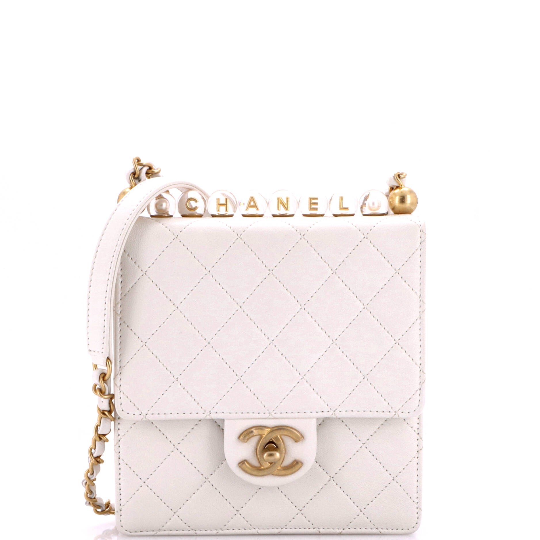 Chic Pearls Flap Bag Quilted Goatskin with Acrylic Beads Mini