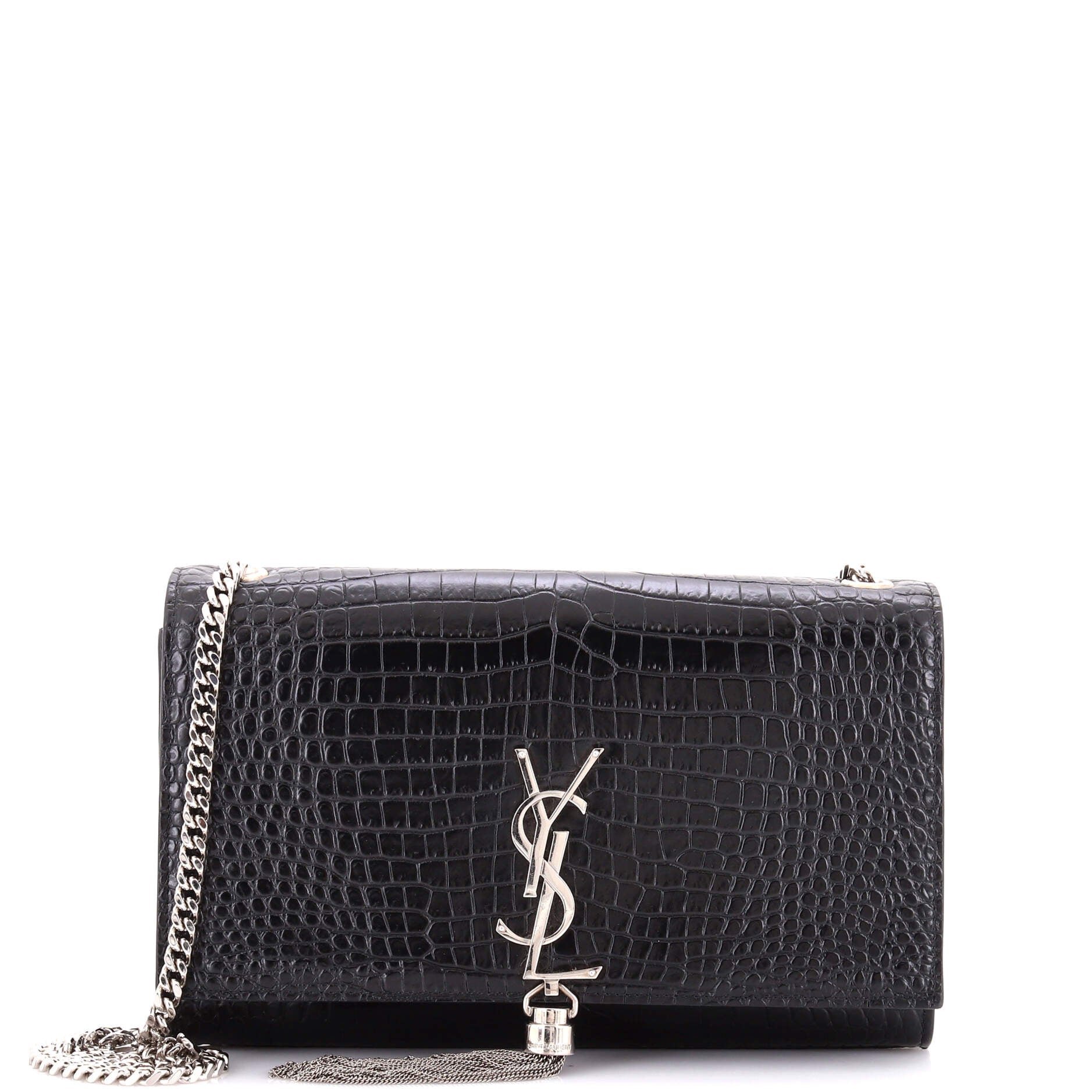 Classic Monogram Tassel Crossbody Bag Crocodile Embossed Leather Medium
