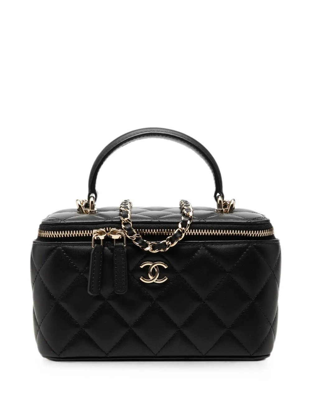 2021-2026 Small Lambskin Top Handle Vanity Case with Chain satchel