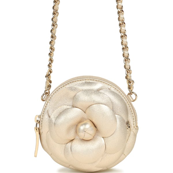 Chanel Mini CC Camellia Round Clutch With Chain Metallic Gold Lambskin Light Gold Hardware