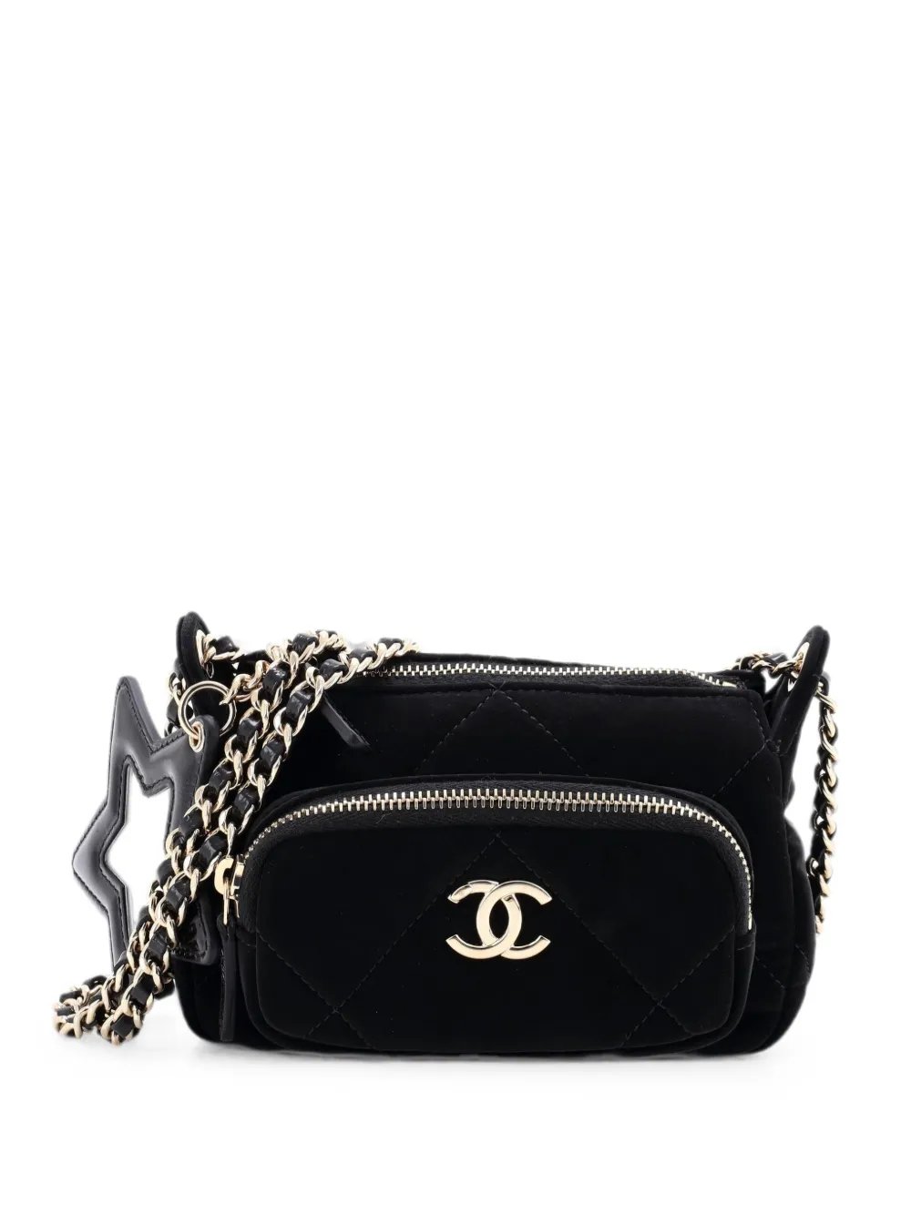 25 With Chain Quilted Velvet Effect Nylon and Shiny Crumpled Calfskin Mini clutch bag