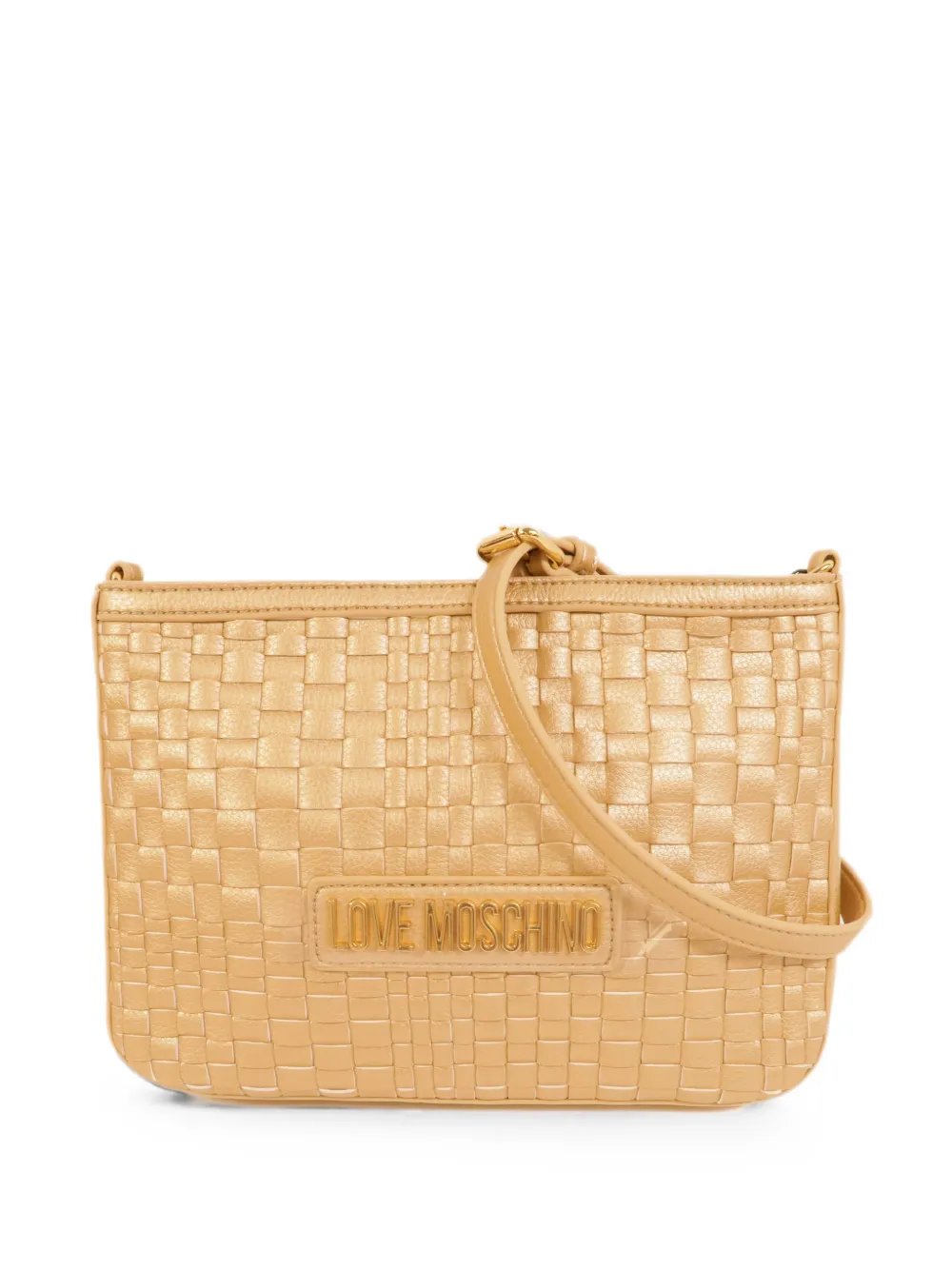 Moschino logo-plaque woven cross body bag