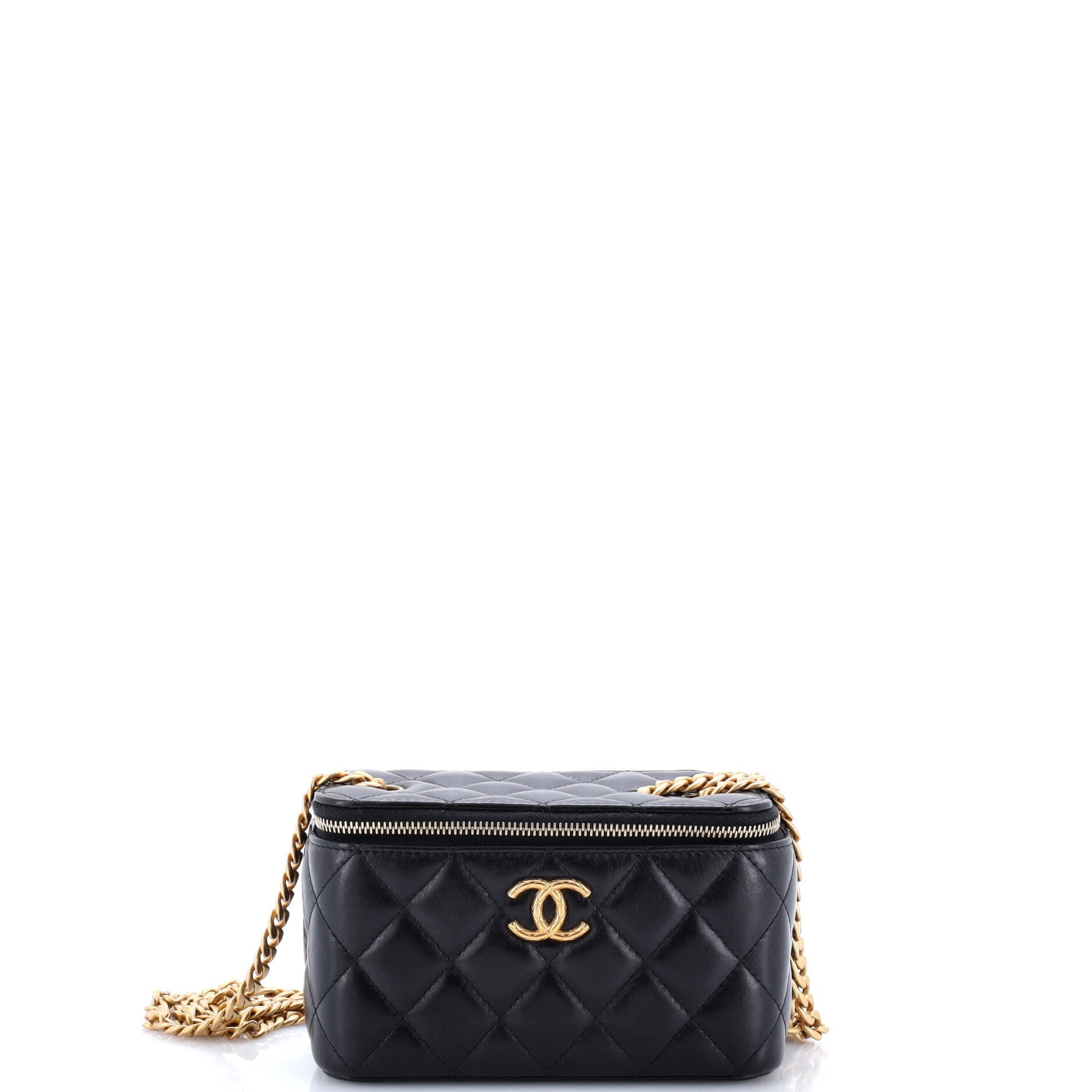 All Slide Long Vanity Case with Chain Quilted Lambskin Small