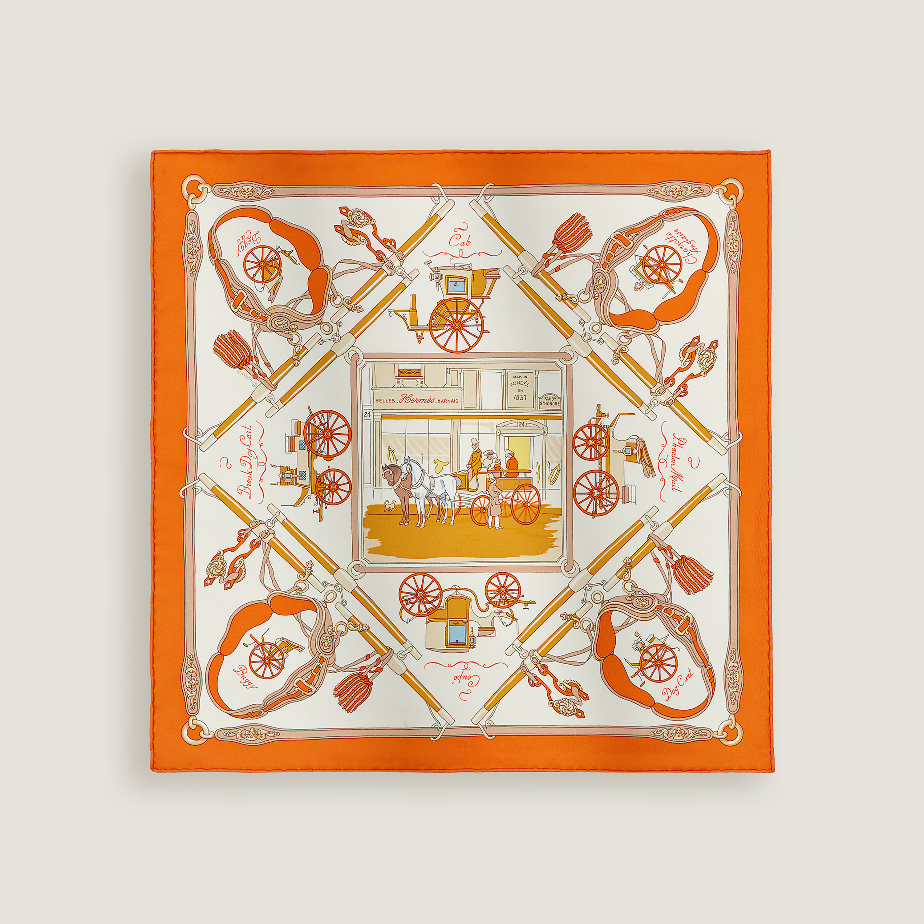 Hermès La Berline Bayadere scarf 45 Orange/Naturel/Corail | BagUSeek