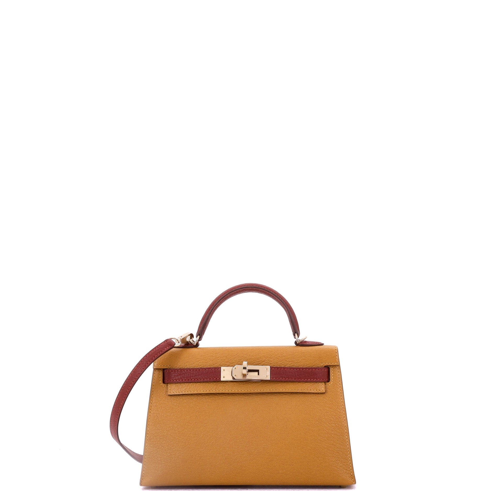 Hermes Kelly Mini II Bag Bicolor Chevre Mysore with Permabrass Hardware 20