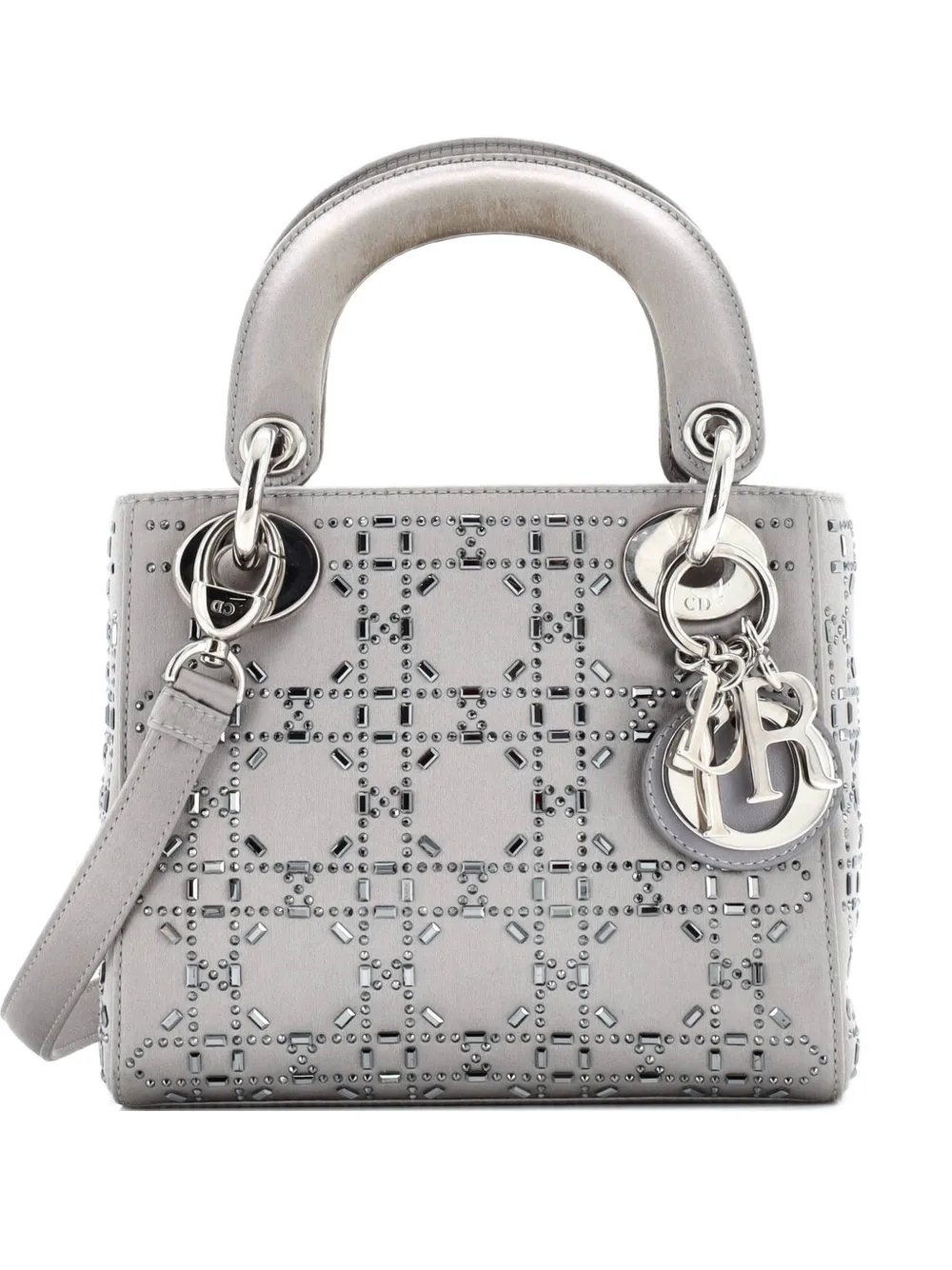 Lady Dior Bag Crystal Embellished Cannage Quilt Satin Mini satchel