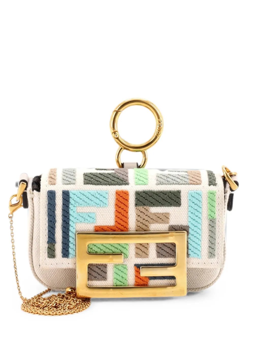 Chain Baguette Charm Bag Zucca Embroidered Canvas Nano crossbody bag