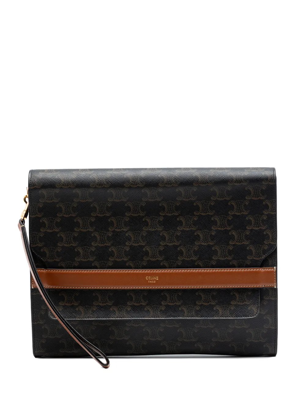 2022 Triomphe Coated Canvas Wristlet Flap Pouch clutch bag