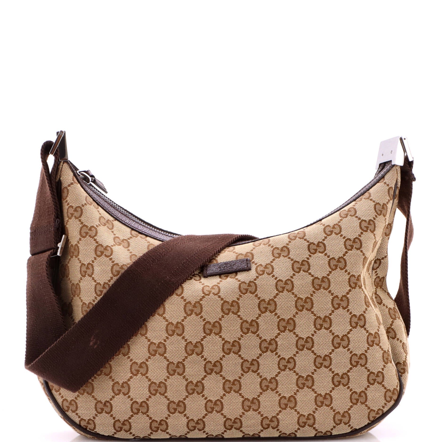 Saddle Zip Messenger Bag GG Canvas with Leather Medium