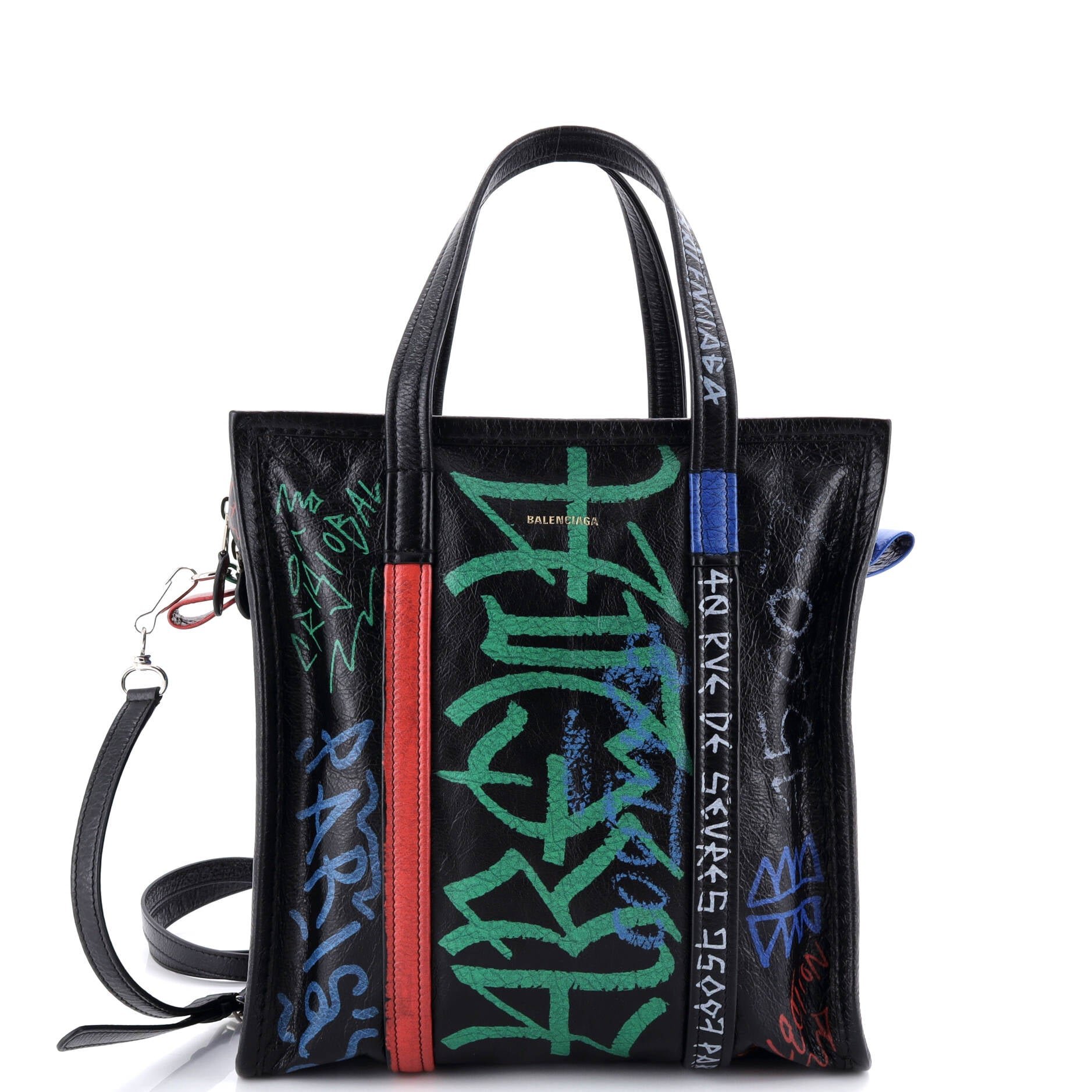 Balenciaga Bazar Graffiti Convertible Tote Leather Small