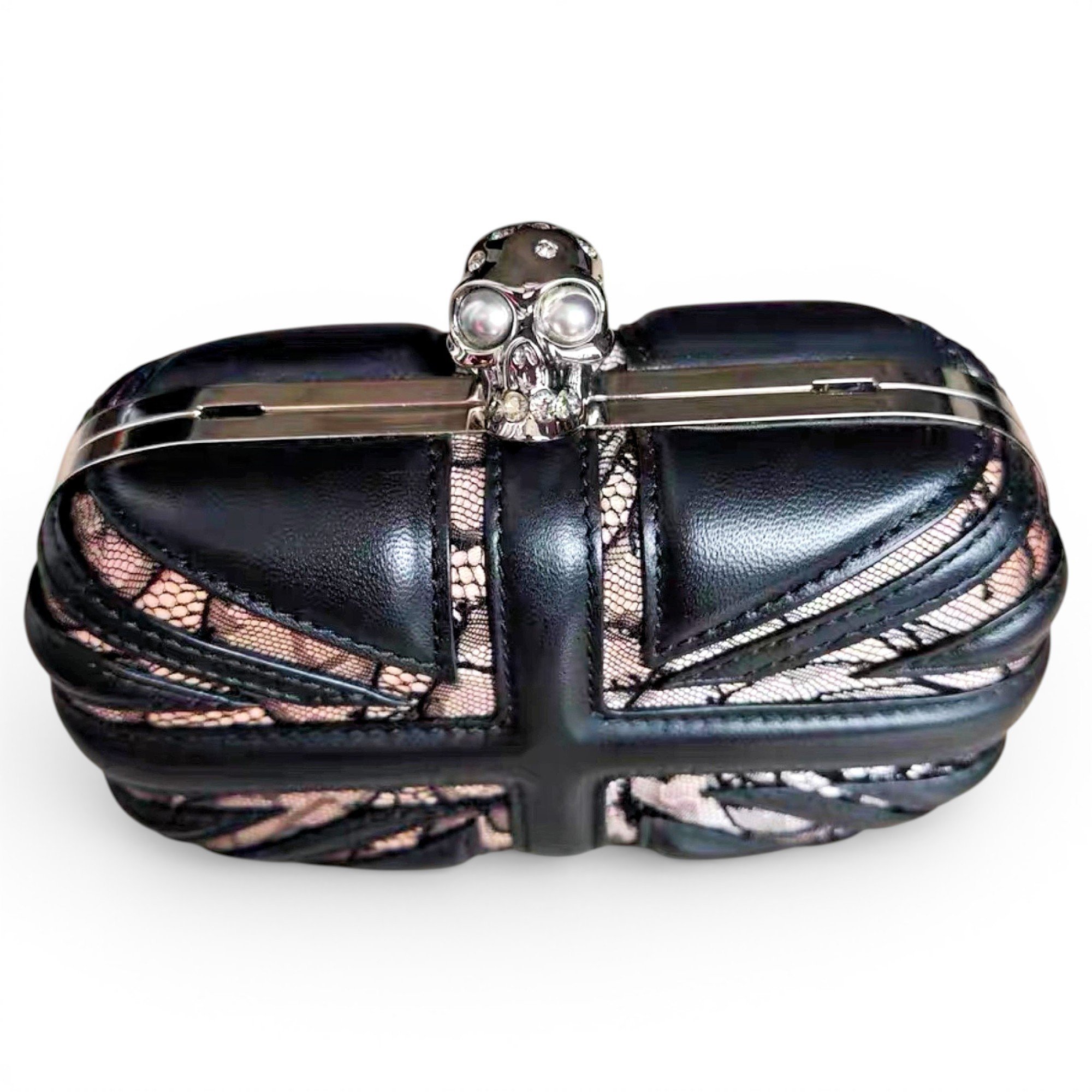 Skull leather clutch bag