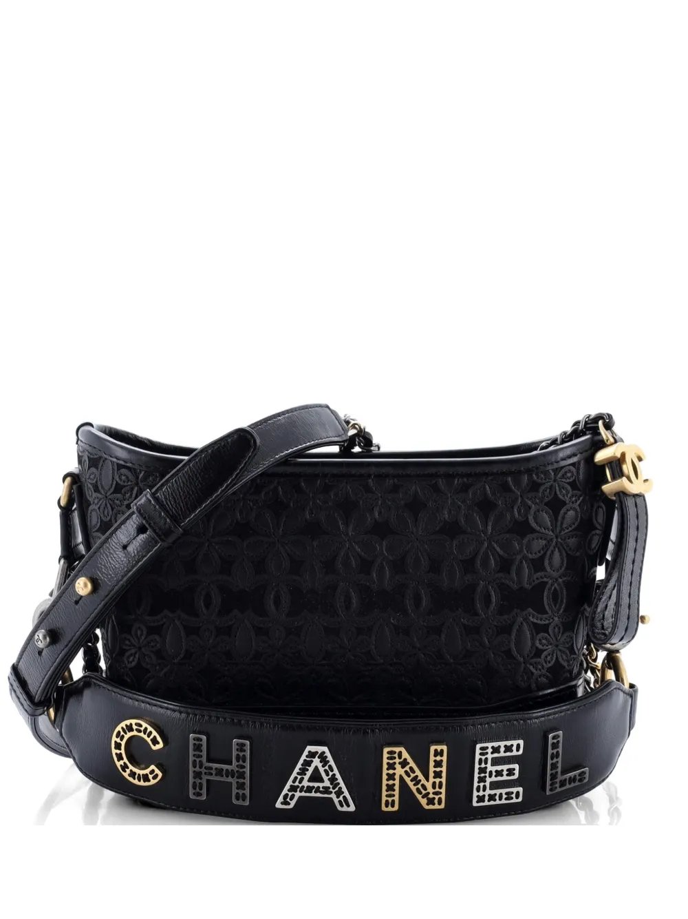 Gabrielle Hobo with Logo Handle Laser Cut Calfskin and Wool Felt Small crossbody bag