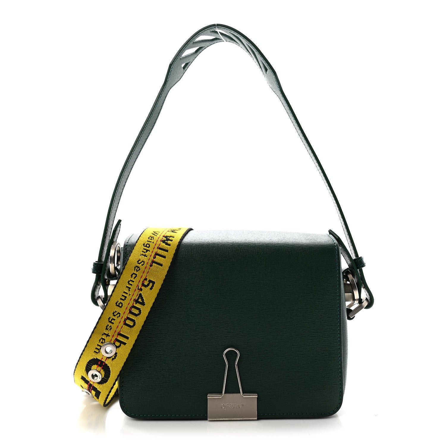 Off-White Saffiano Mini Binder Clip Bag Green