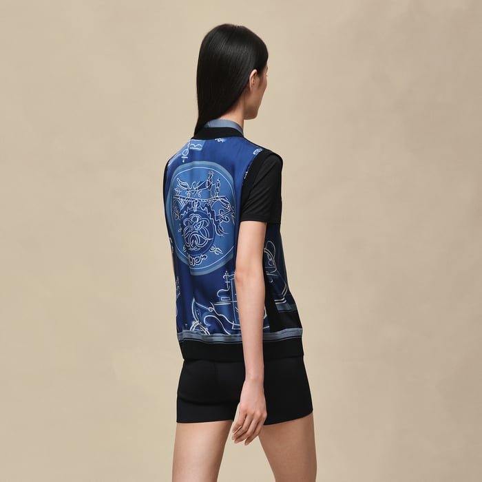 Bleu Lagune "Ex-libris a Main Levee" Sleeveless Twillaine Cardigan