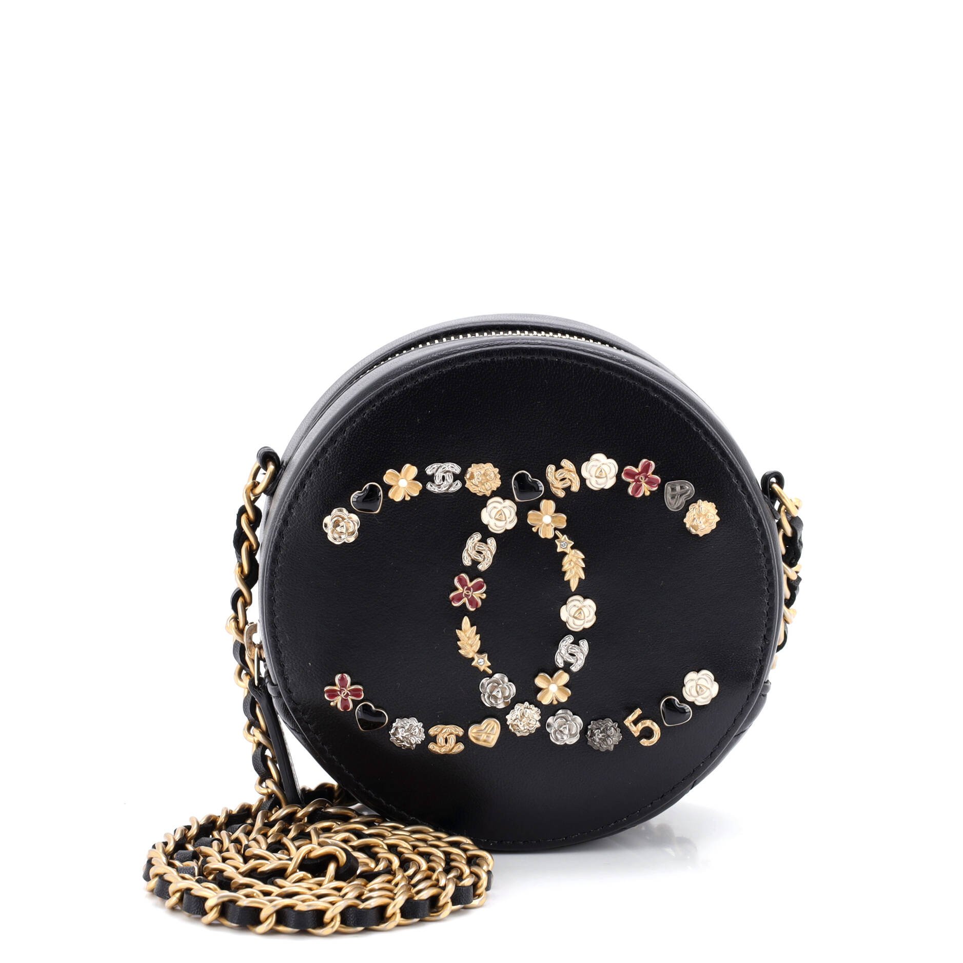 Chanel Lucky Charms Round Clutch With Chain Embellished Lambskin