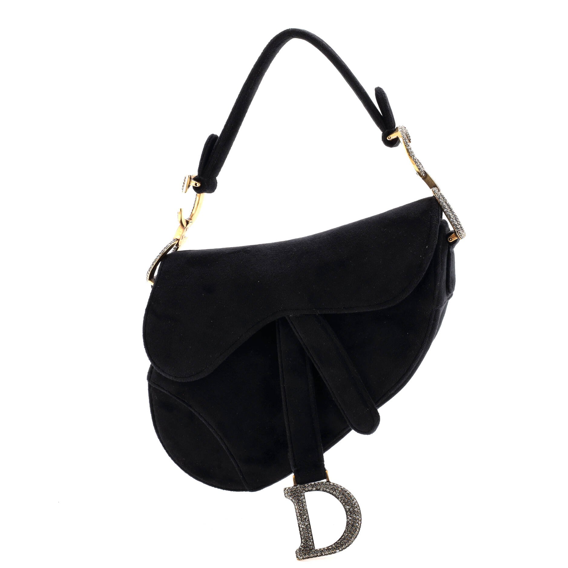 Saddle Handbag Velvet with Crystals Mini