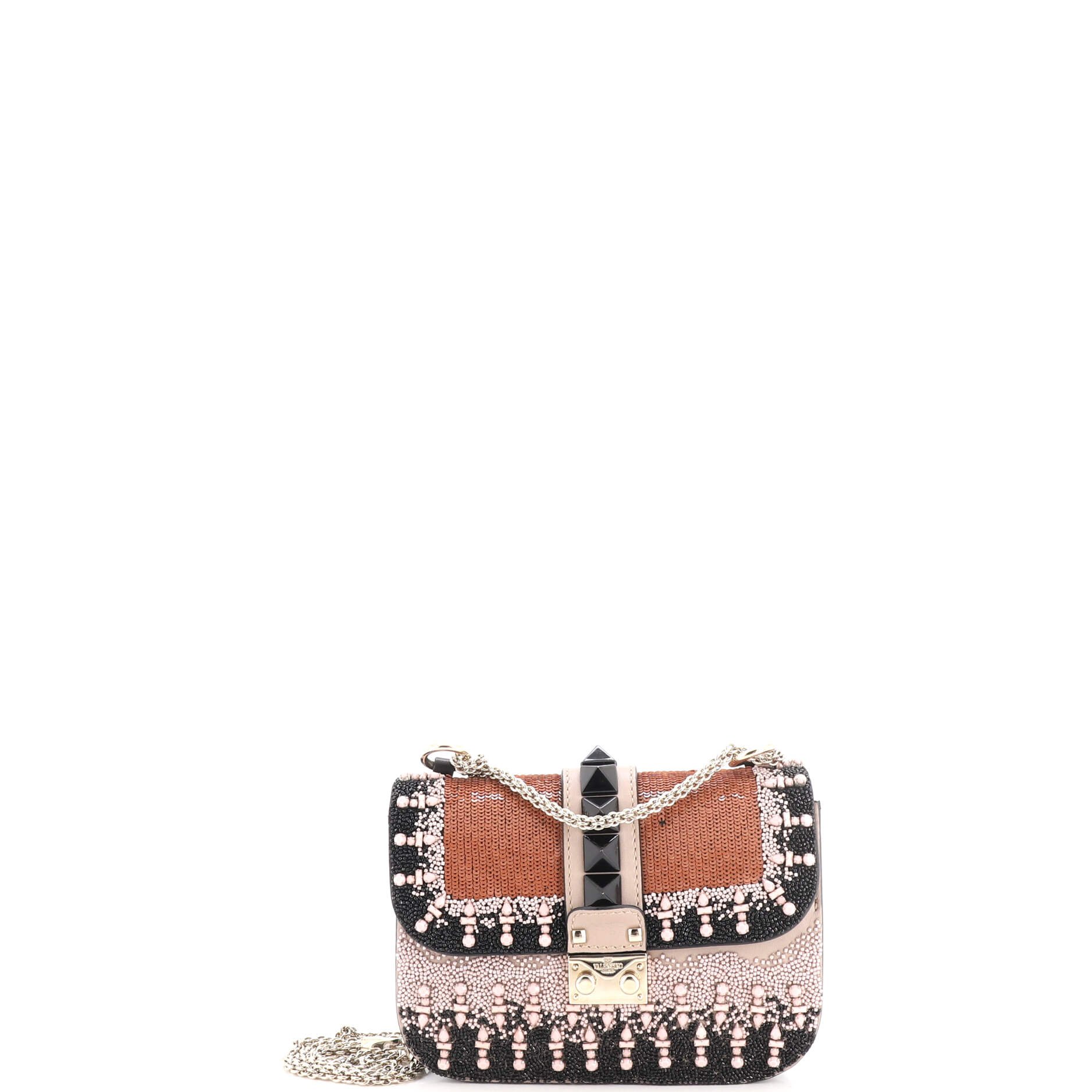 Glam Lock Shoulder Bag Beaded Leather Mini
