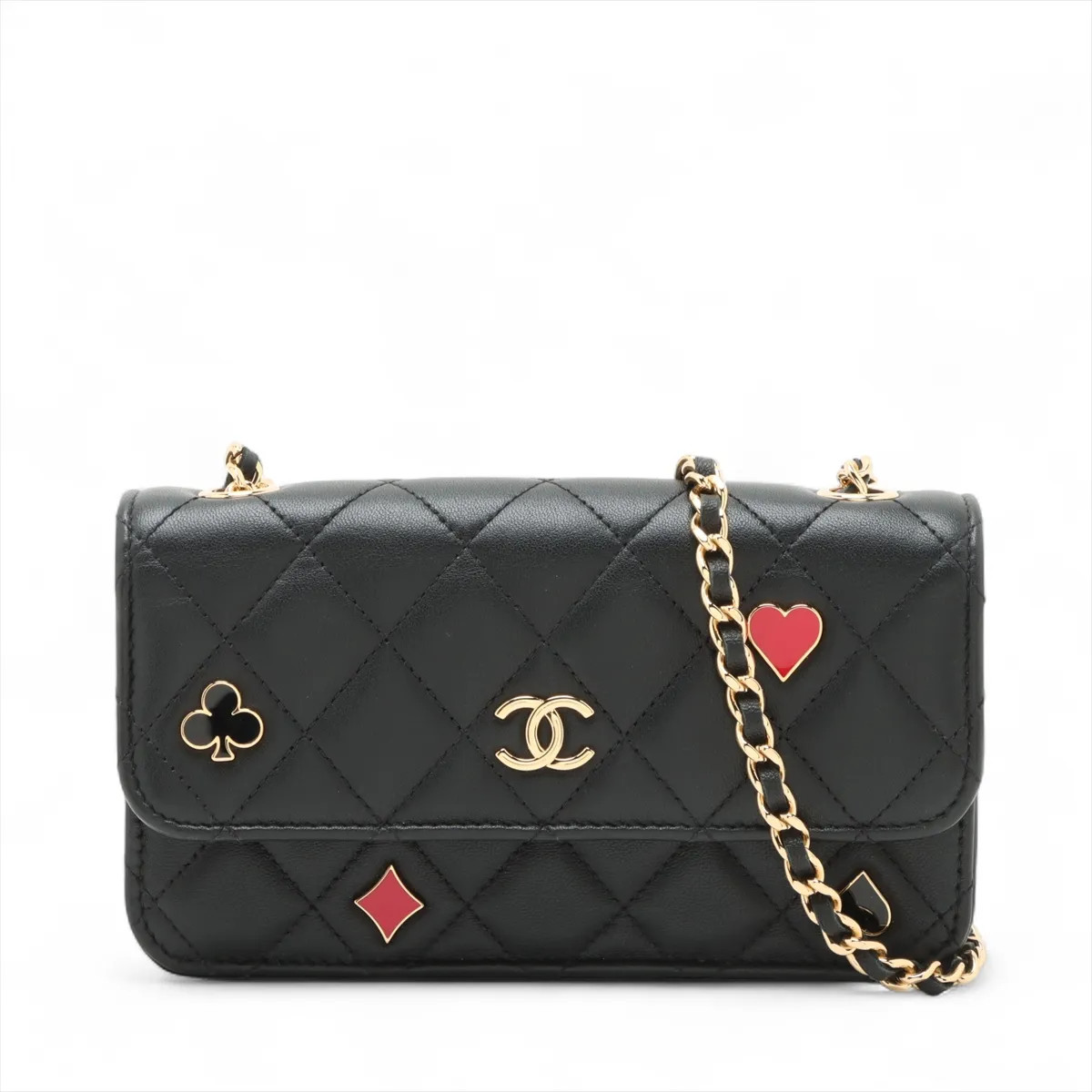 Chanel Matelasse Lambskin Single Flap Single Chain Bag Playings Cards Black Gold
