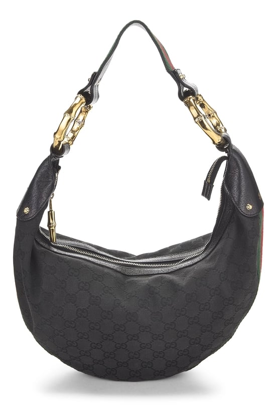 Black GG Canvas Bamboo Banana Hobo