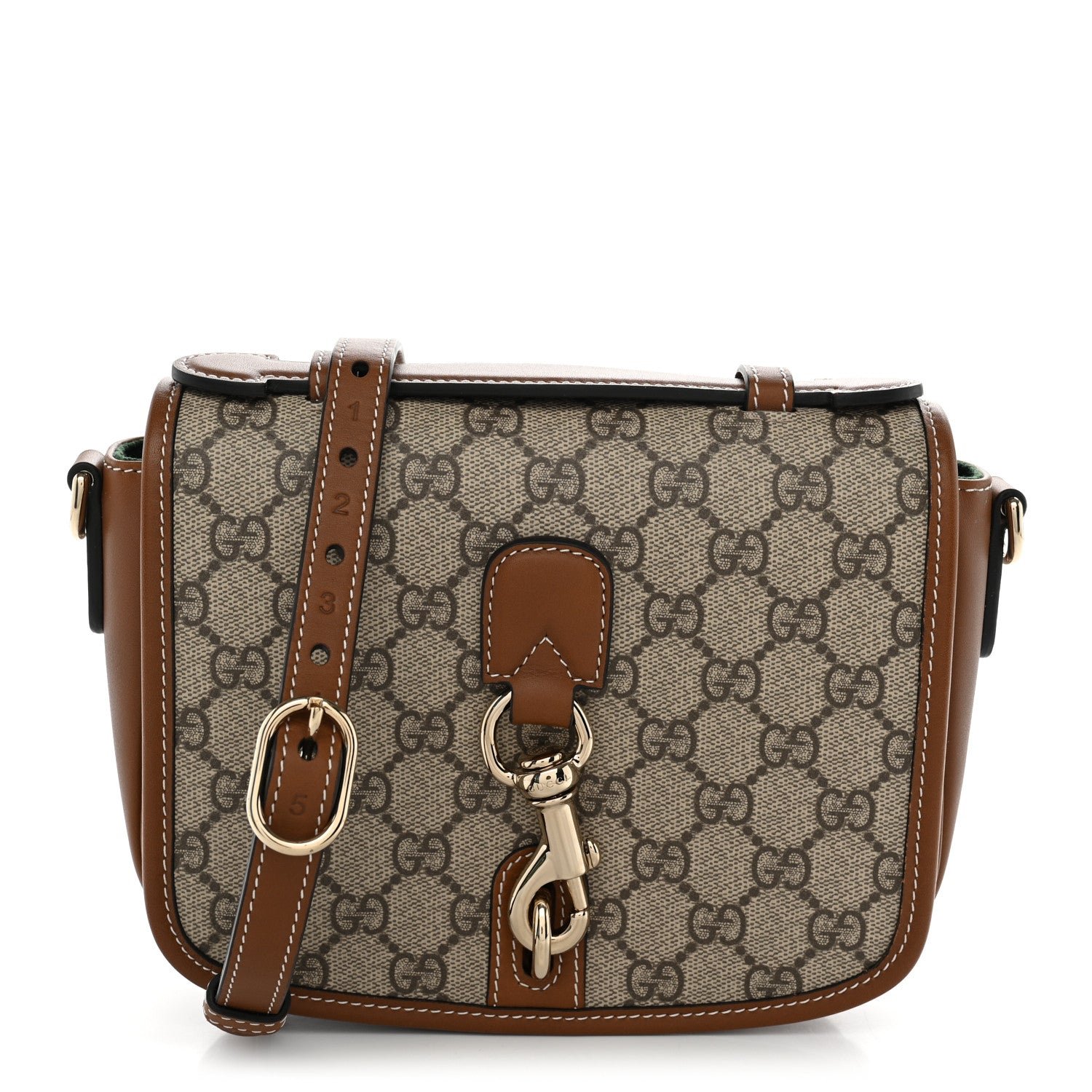 Gucci GG Supreme Monogram Textured Calfskin Emblem Mini Shoulder Bag Beige Dark Brown